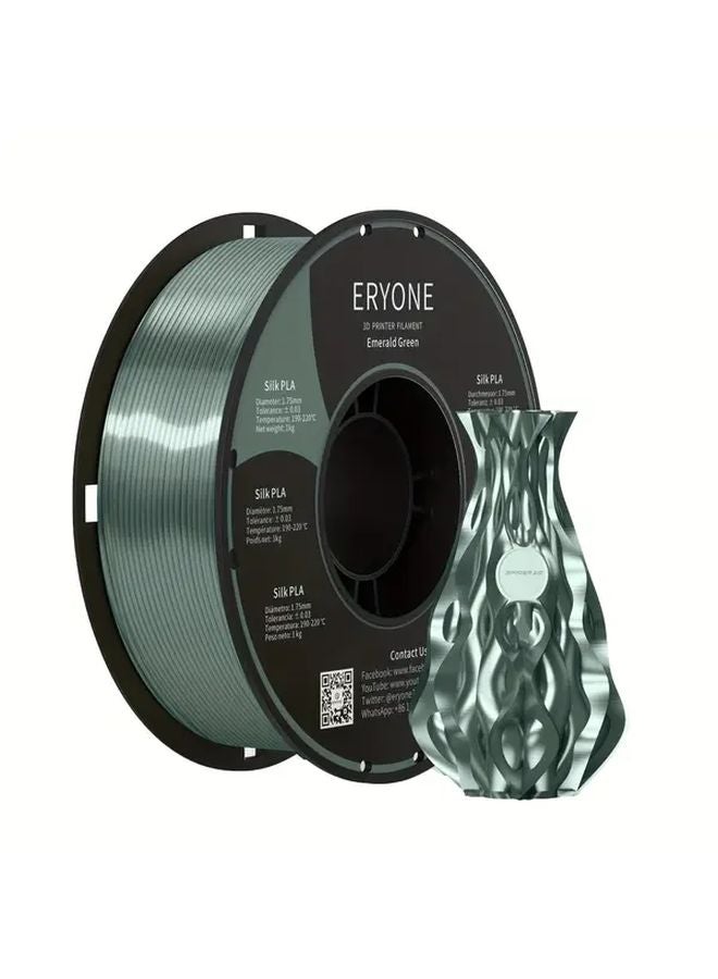 ERYONE Silk PLA 3D Printer Filament 1 75mm 1kg Emerald Green Color - Image 1