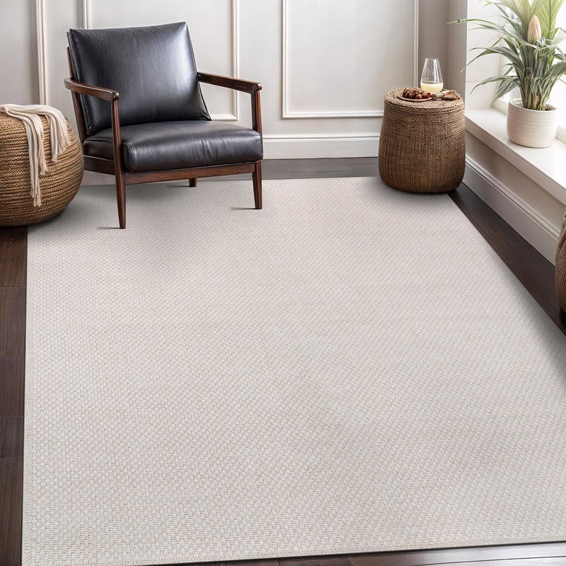 CAMILSON Easy Jute Rug 5x7, Indoor Outdoor Off-White Farmhouse Area Rugs for Living Room Patio and Kitchen Rug, Solid Woven Design, Easy-Cleaning, Washable Outside Carpet Alfombras (5 x 7) - Image 1