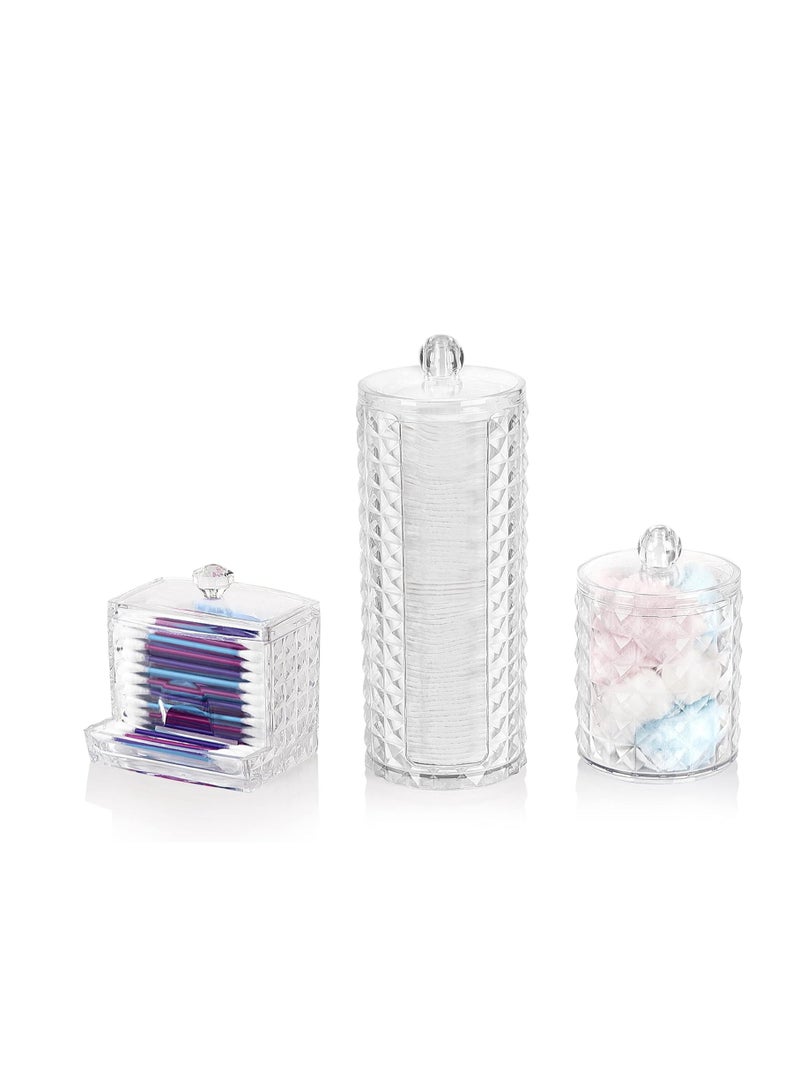 Set of 3 Acrylic Bathroom Makeup Storage Boxes with Lids by Salarot, Bathroom Makeup Storage Organizer with Cotton Pad Holder, Tampon Holder, Cotton Wool Holder, Cotton Swab Holder... - Image 1
