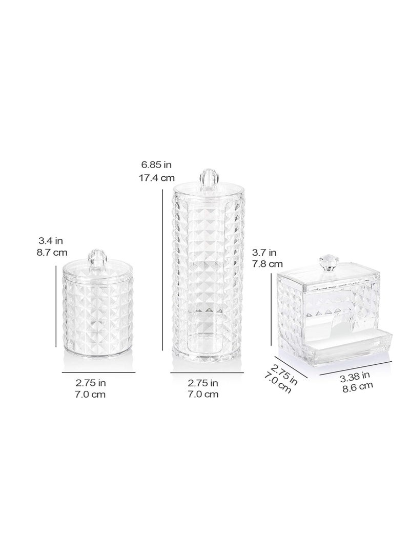 Set of 3 Acrylic Bathroom Makeup Storage Boxes with Lids by Salarot, Bathroom Makeup Storage Organizer with Cotton Pad Holder, Tampon Holder, Cotton Wool Holder, Cotton Swab Holder... - Image 2