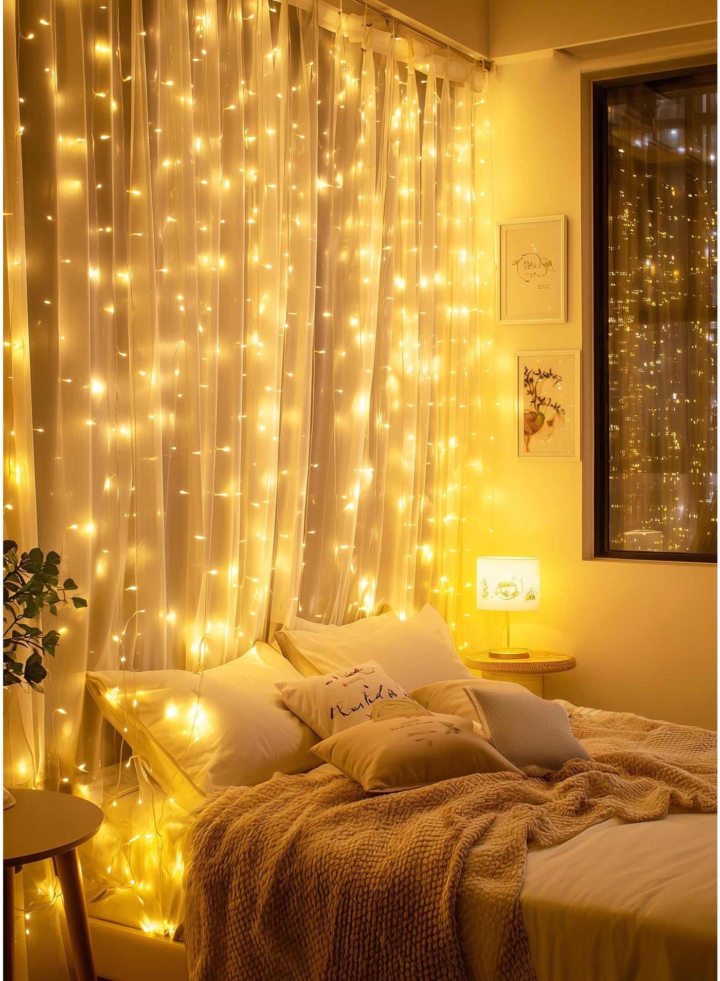 3M*2M Minetom Curtain String Lights with Remote Control, 200 LED Fairy Lights USB Powered, 8 Lighting Modes, Warm White Curtain Lights for Bedroom, Wedding, Party, and Home Decoration