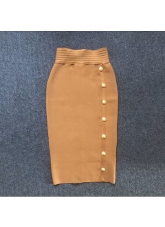 2022 Autumn New High-Waisted Slimming Single-Row Button Design Mid-Length Dress Tummy Control Shapewear Underneath Light brown