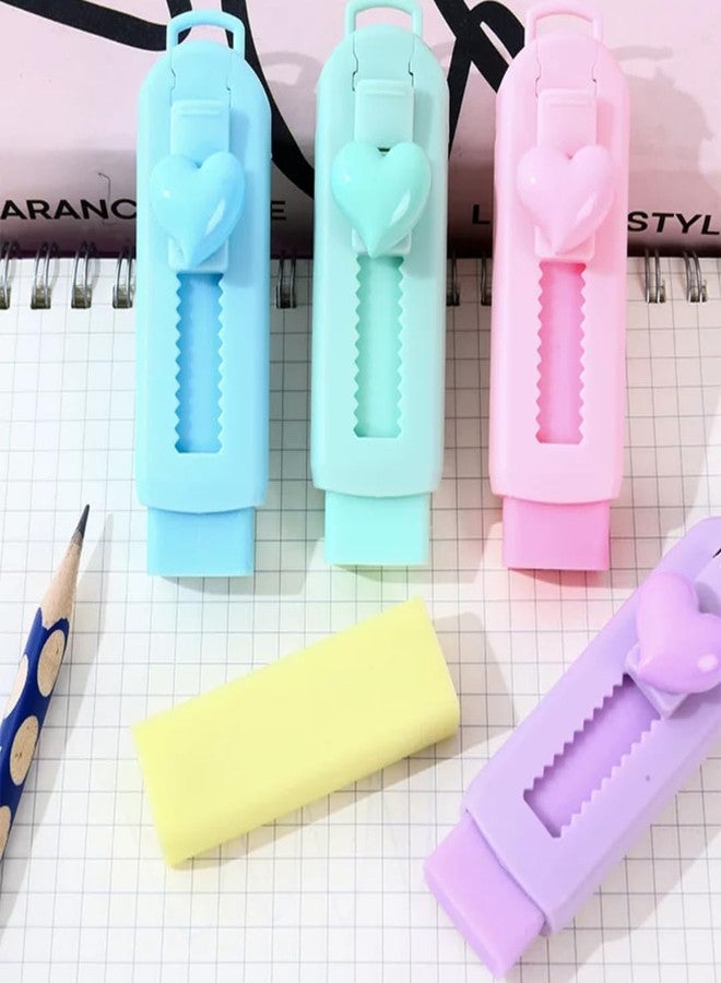 Pluzmecalm 5Pcs Multicolor Sliding Retractable Pencil Eraser with Plastic Sleeve,Large Erasers for School Office,Art Erasers for Drawing,Standard Pencil Erasers,Office Products,Correction Products - Image 4