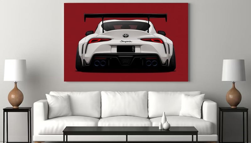 اي ار اس لوحة فنية جدارية مطبوعة على قماش مؤطر من ARS لسيارة تويوتا سوبرا MK4 2JZ - 90x60 سم، مناسبة للمكتب وغرفة المعيشة وغرفة النوم كهدية. - Image 1