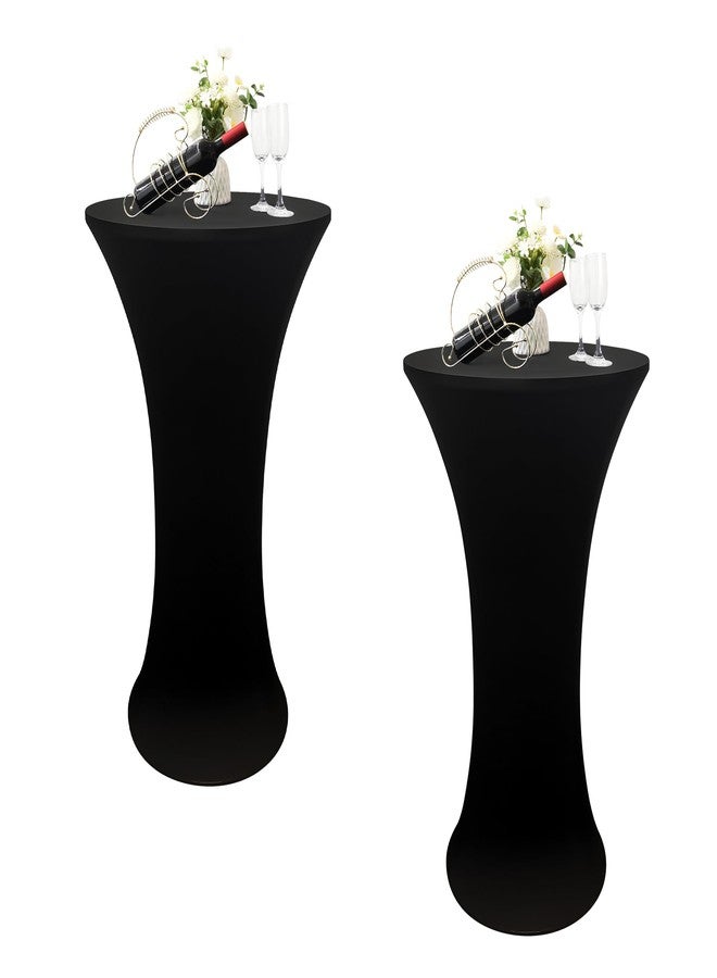 Nacuci 2PCS 24x43 Inch Round Fitted Cocktail Table Cover Black Spandex Cocktail Table Cloth Highboy Fitted Tablecloth High Top Table Cloths for Party Pub Banquet Bistro - Image 1