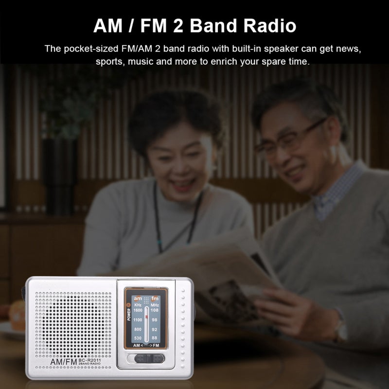 مكبر صوت محمول جيب: تصميم ضيق فضي بحزام عرضي - مستقبل راديو ثنائي النطاق AM FM مع زر تبديل واحد، ومكبر صوت مدمج، وهيكل استقبال قابل للتعديل، ومقبس سماعات سماعة بحجم 3.5 مم للاستخدام في السفر الخارجي والاستخدام اليومي - Image 5