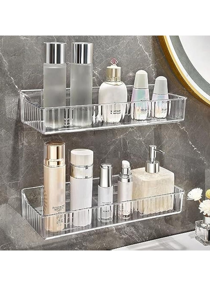 Captaintech 2-Pack Shower Caddy Shelf, No Drilling Bathroom Shower Rack, Wall Mounted Double Layer Shower Organizer, Separable, Used for Dorm, Bathroom and Kitchen (Clear) - Image 1