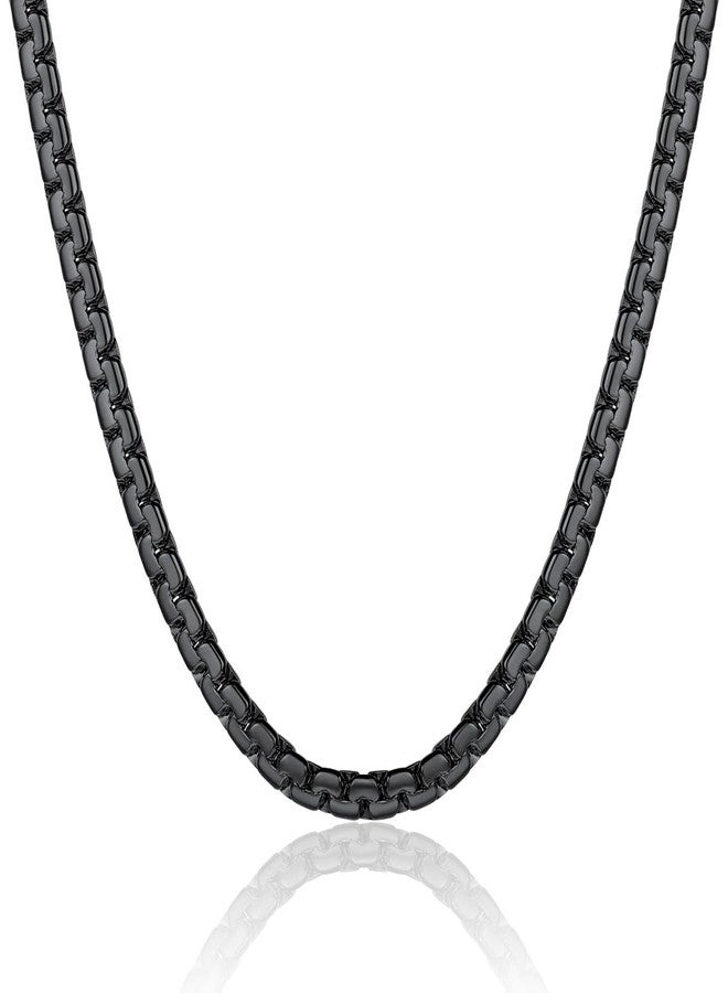 ChainsPro Flat Box Chain Male Necklace 24" Stainless Steel Black - Image 1