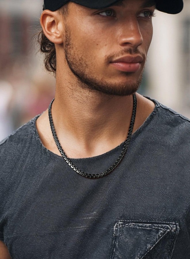 ChainsPro Flat Box Chain Male Necklace 24" Stainless Steel Black - Image 5