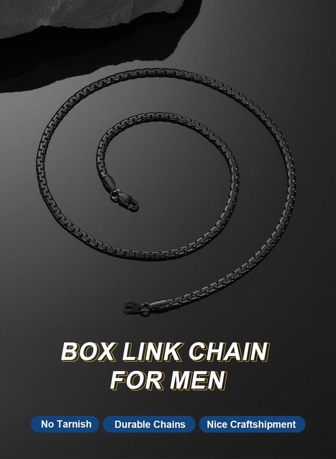 ChainsPro Flat Box Chain Male Necklace 24" Stainless Steel Black - Image 2