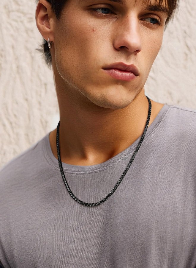 ChainsPro Flat Box Chain Male Necklace 24" Stainless Steel Black - Image 4