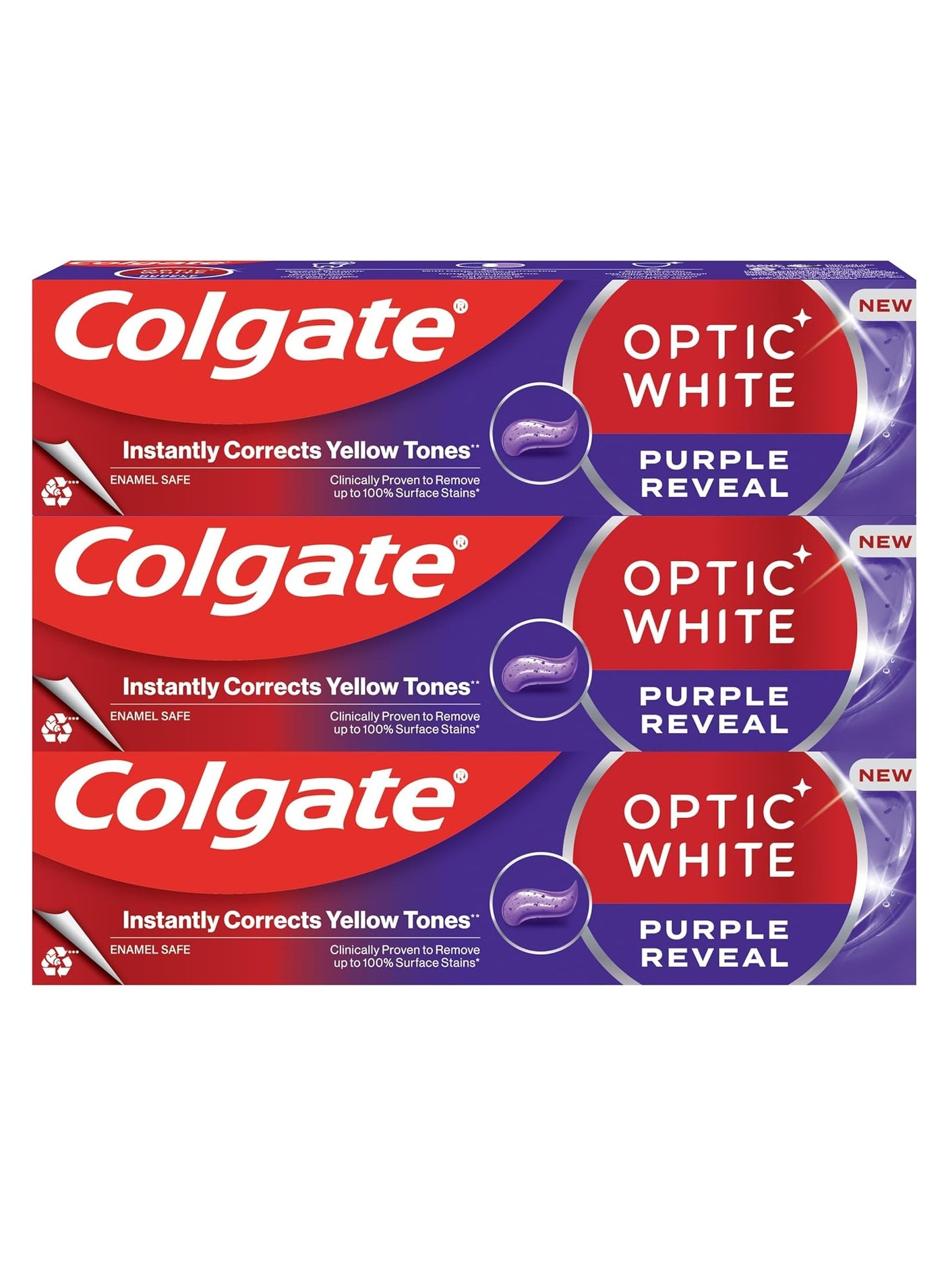 Colgate Toothpaste Optic White Purple Reveal, Whitening Toothpaste, 3x75 ml, 3 Pack