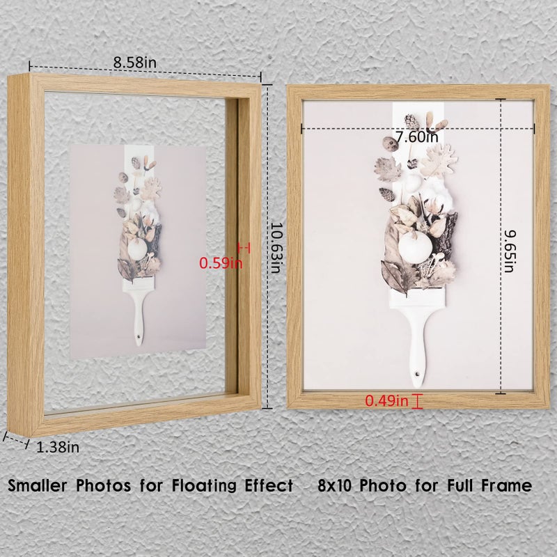 Muye 8x10 إطار عائم مجموعة من 2 إطار صورة ريفي مزدوج للزجاج لعلان الجدار أو وضع الطاولة معرض أي صورة بحجم حتى 8x10 طبيعي - Image 2