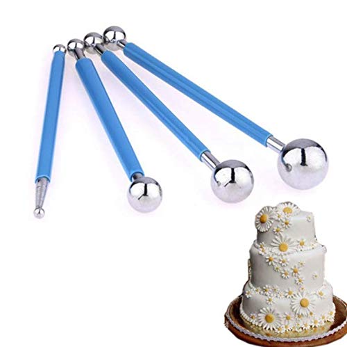 LASSUM 4Pcs Metal Ball DIY Cake Tools Fondant Cake Decorating Sugarcraft Gumpaste Flower Modelling Mold (Double-Head,Blue) - Image 4
