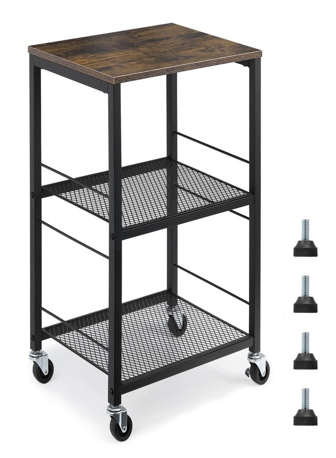 MOOACE Rustic 3 Tier End Table with Wheel, Side Table Nightstand Storage Shelf for Bedroom Kitchen Living Room and Office, Stable Metal Frame, Wood Top, Easy Assembly - Brown&Black - Image 1