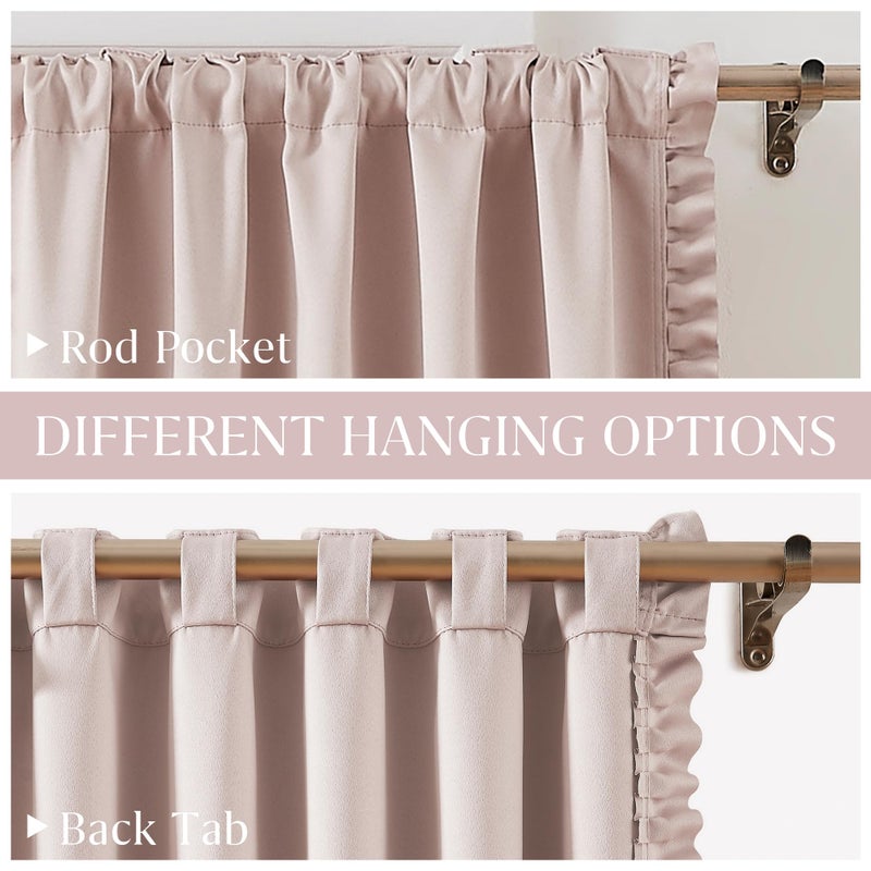 Jubilantex Ruffle Pink 80% Blackout Curtains 95 Inch 2 Panels Fabric Farmhouse Curtain Soft Light Filtering Flowy Drapes for Living Room Rod Pocket Light Filtering Window Curtains 40Wx95L - Image 2