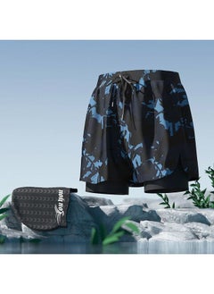Swimming Trunks Men's Quick-drying Plus Size Anti-embarrassment Professional Double-layer Beach Pants Full Set Of Hot Spring Swimsuit Equipment Full Set-Colour:Black + Swimming Cap-