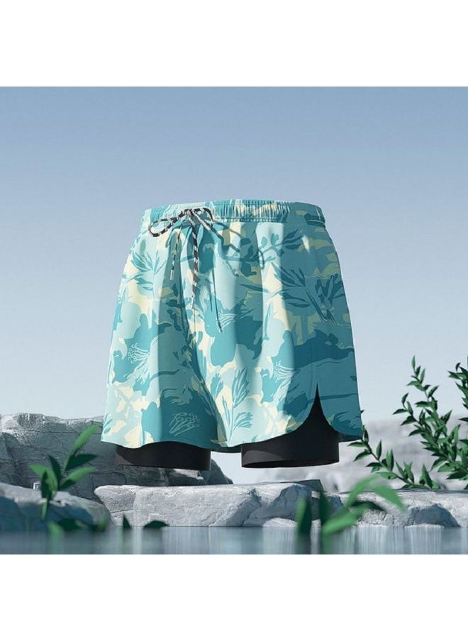 Generic - Swimming Trunks Men's Quick-drying Plus Size Anti-embarrassment Professional Double-layer Beach Pants Full Set Of Hot Spring Swimsuit Equipment Full Set-Colour:Black + Swimming Cap- - Image 1