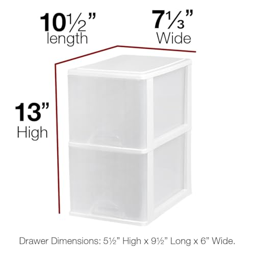 Tribello Plastic Small 2Drawer Storage Organizer Slim Narrow WhiteClear Crafts Drawers Storage Organizer 13H x 10D x 7W - Image 3
