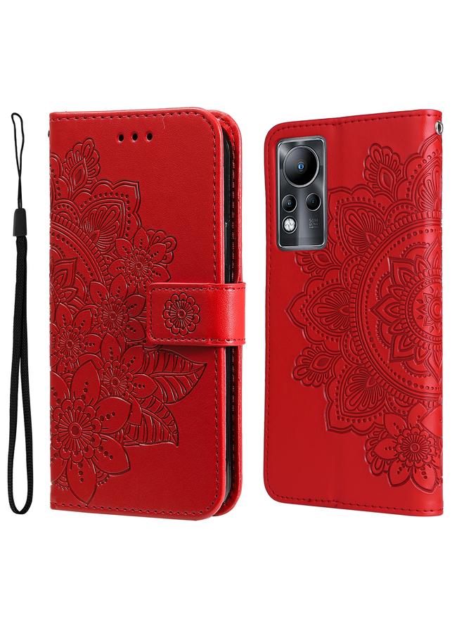 اس-توب جراب لهاتف Infinix Note 11، مصنوع من الجلد بتصميم نقش زهور 7 بتلات، قابل للطي أفقيًا - Image 1