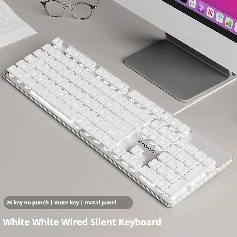 Eweadn Gx710 Silent ABS Mechanical Keyboard Wired Ergonomic Gaming Office Keyboard, White - Image 1