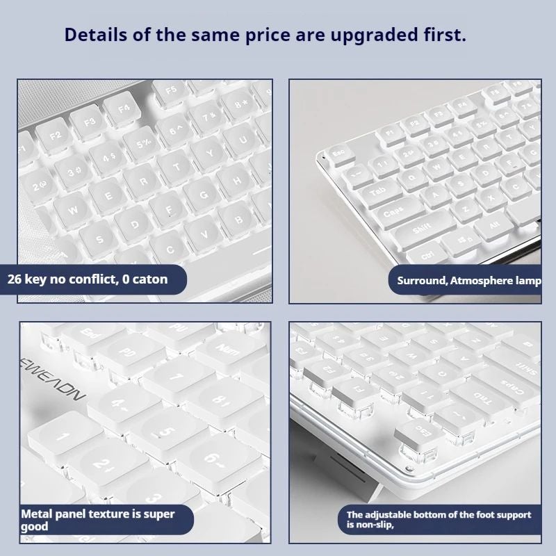 Eweadn Gx710 Silent ABS Mechanical Keyboard Wired Ergonomic Gaming Office Keyboard, White - Image 2