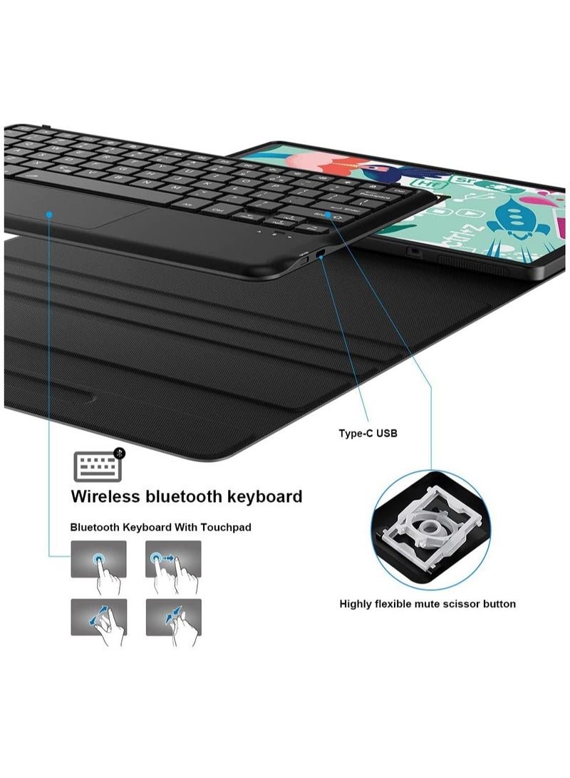ELTRAZONE حافظة لوحة مفاتيح Galaxy Tab S7 FE 12.4" 2021، لوحة مفاتيح لاسلكية قابلة للفصل + غلاف ذكي من PU بتصميم فوليو مع خاصية النوم/الاستيقاظ التلقائي مغناطيسي لجهاز Samsung Galaxy Tab S7 FE 2021 (SM-T730/T736B) (أسود) - Image 2