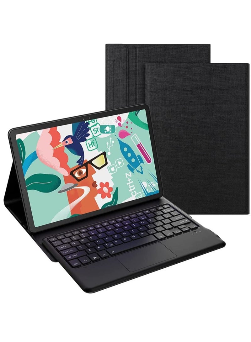 ELTRAZONE حافظة لوحة مفاتيح Galaxy Tab S7 FE 12.4" 2021، لوحة مفاتيح لاسلكية قابلة للفصل + غلاف ذكي من PU بتصميم فوليو مع خاصية النوم/الاستيقاظ التلقائي مغناطيسي لجهاز Samsung Galaxy Tab S7 FE 2021 (SM-T730/T736B) (أسود) - Image 1