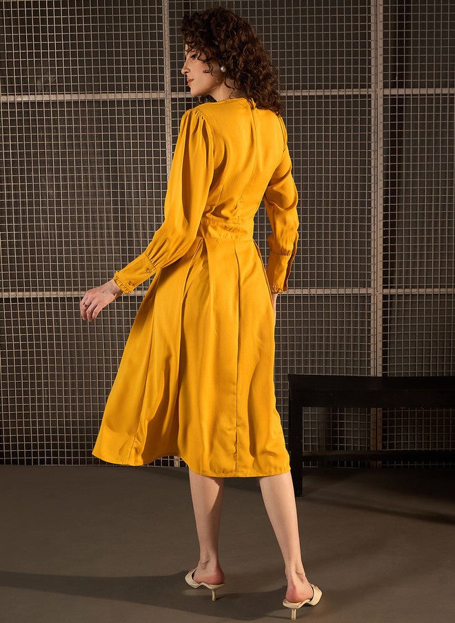 StyleStone فستان ميدي بكمين مكفوفين من ستايل ستون باللون الأصفر - Image 5