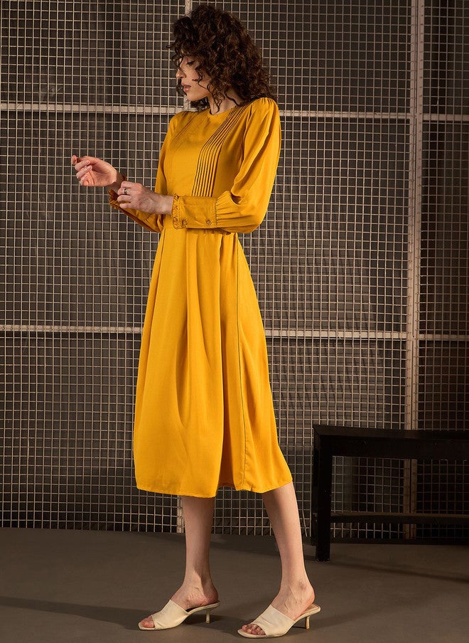 StyleStone فستان ميدي بكمين مكفوفين من ستايل ستون باللون الأصفر - Image 4