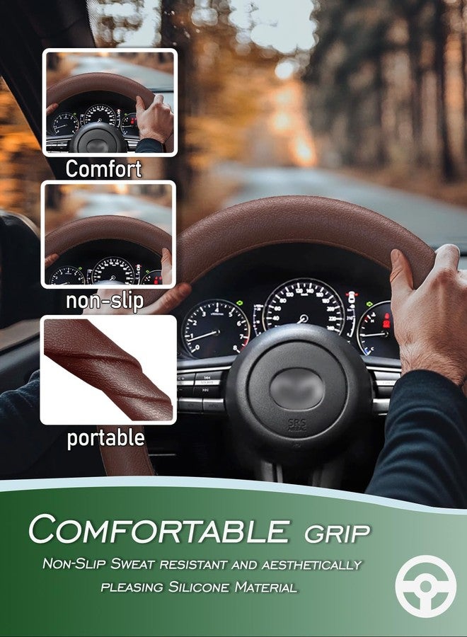 LRITER Car Steering Wheel Cover, Anti-Slip Silicone Steering Wheel Protector, Universal Car Accessories Wheel Cover for Most of Cars (Coffee) - Image 2