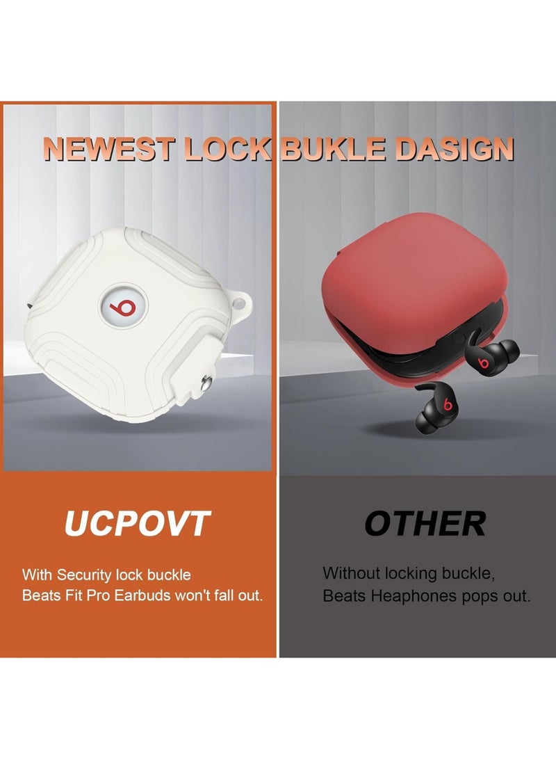 SOLARAE Case for Beats Fit Pro, Silicone Protector Case for Apple Beats Fit Pro, with Beats Fit Pro 2021 Earbuds Armor Shockproof Protective, with Anti-Lost Lanyard Keychain (White) - Image 3