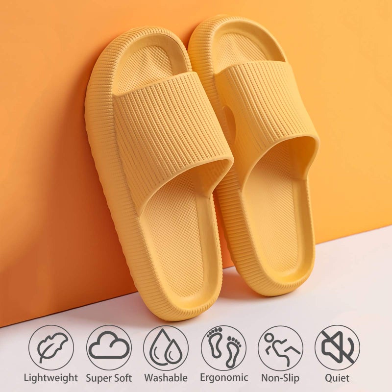 rosyclo Cloud Slippers for Women and Men, Massage Shower Bathroom Non-Slip Quick Drying Open Toe Super Soft Comfy Thick Sole Home House Cloud Cushion Slide Sandals for Indoor Outdoor, Yellow - Image 2