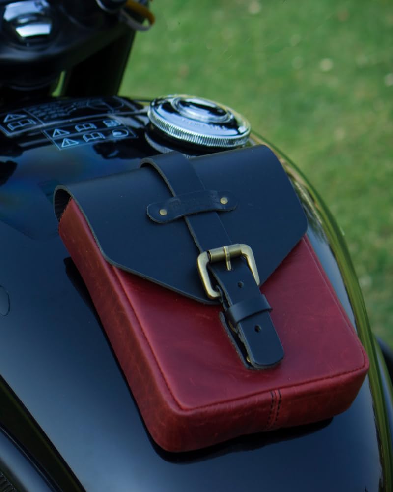Trip Machine Company Genuine Leather Motorcycle Magnetic Fuel Tank Pouch|Carry All Your Riding Essentials | Universal Fit for All Bikes | Handmade Vintage Design Cherry Red - Image 4