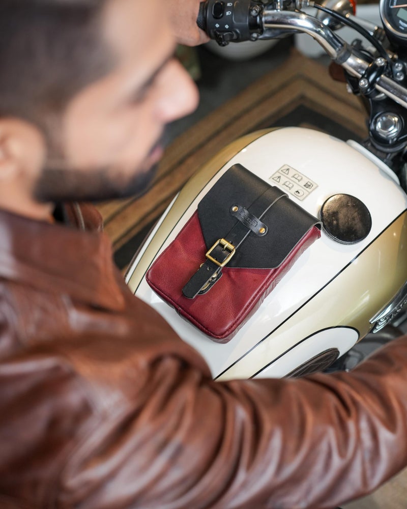 Trip Machine Company Genuine Leather Motorcycle Magnetic Fuel Tank Pouch|Carry All Your Riding Essentials | Universal Fit for All Bikes | Handmade Vintage Design Cherry Red - Image 2