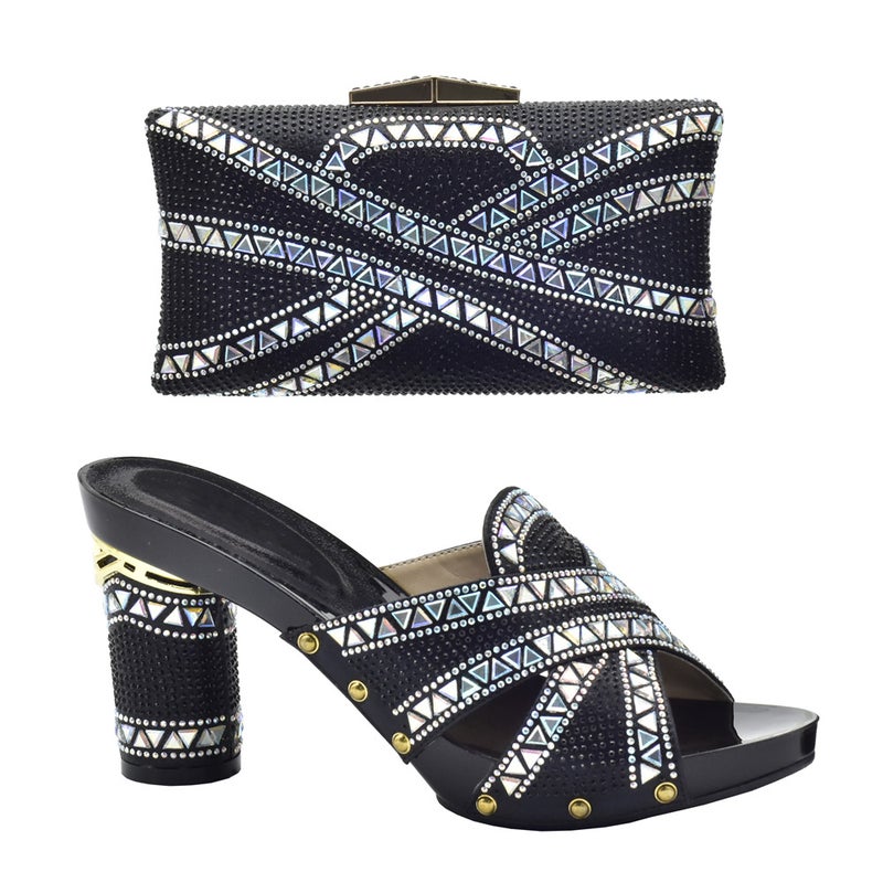 Evening With Diamond Shoe Bag Hollow High Heel Round Toe Sandals With Hand Bag Fashion Dinner Suit - Image 4