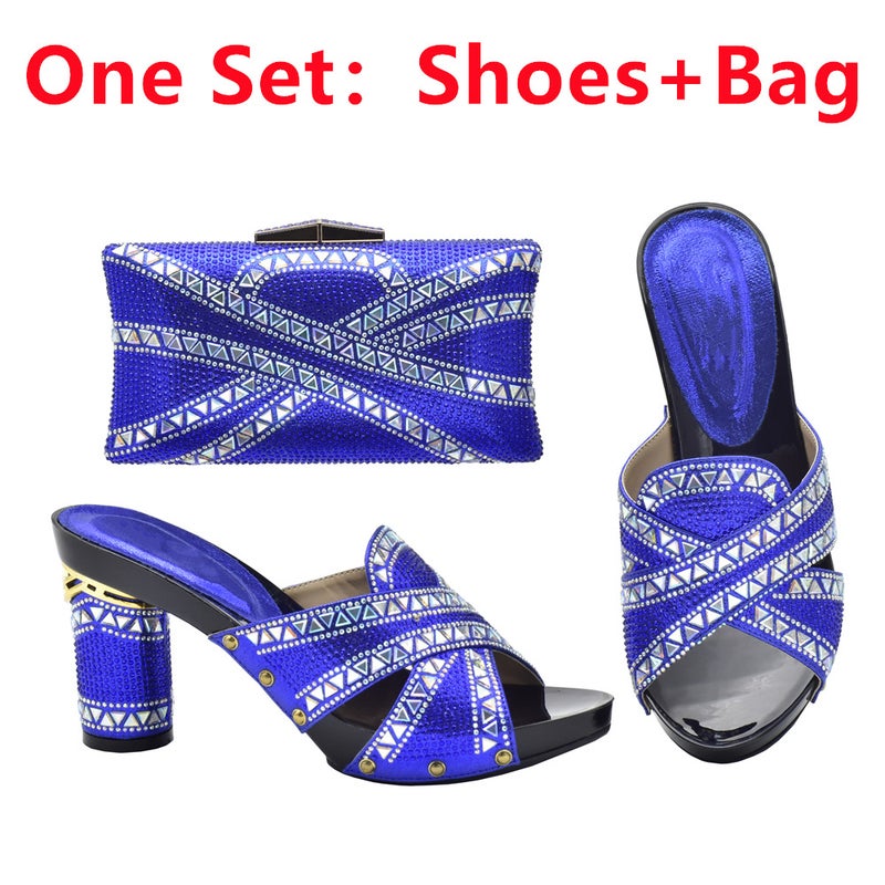 Evening With Diamond Shoe Bag Hollow High Heel Round Toe Sandals With Hand Bag Fashion Dinner Suit - Image 1