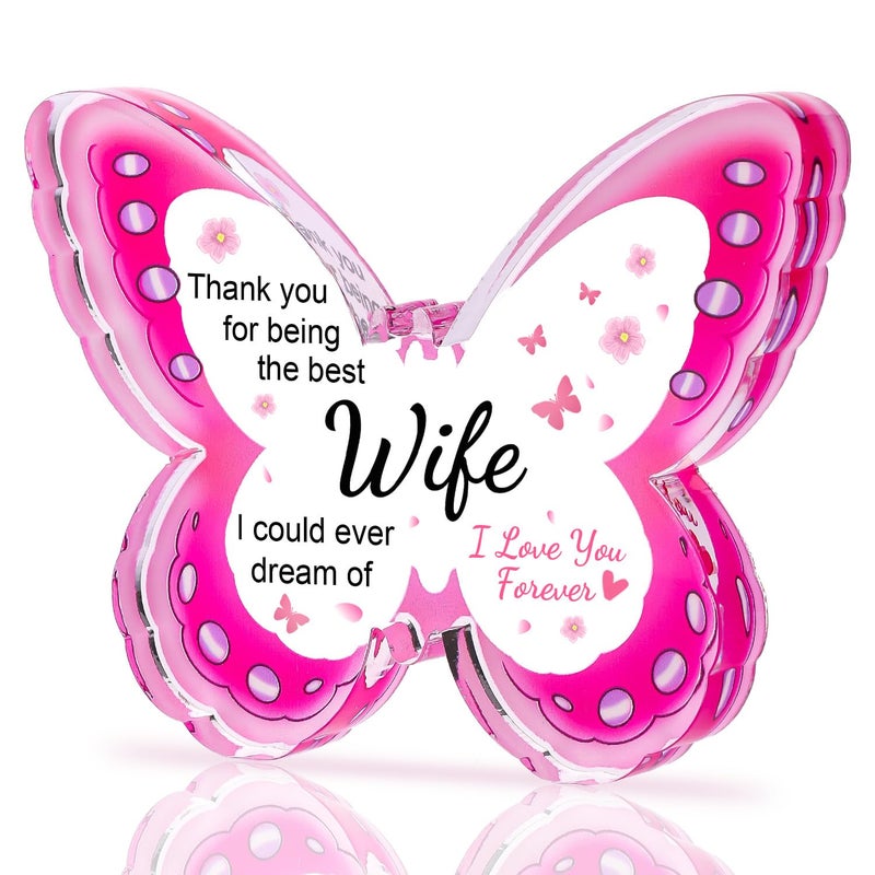 iLifemate Valentines Day Gifts for Wife, Wife Valentines Day Gifts - Acrylic Butterfly Plaque 4.3Ã—3.3 in, To My Wife Birthday Thanksgiving Anniversary Christmas Mothers Day Gifts for Wife from Husband - Image 1