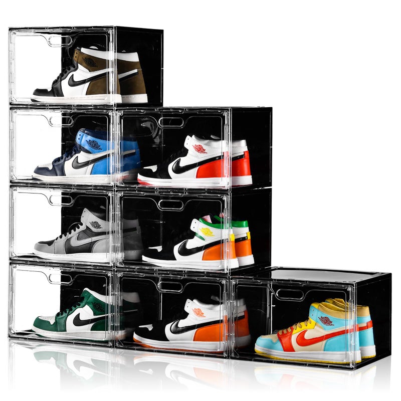 Amllas New 8 Pack Shoe Boxes Stackable, Large Shoe Storage Organizer with Lids,Drop Side Shoe Containers for Entryway,Sneaker Storage Fit up to US Size 13 for Men/Women(13â€™â€™x 10.6â€x 8.3â€) - Image 1