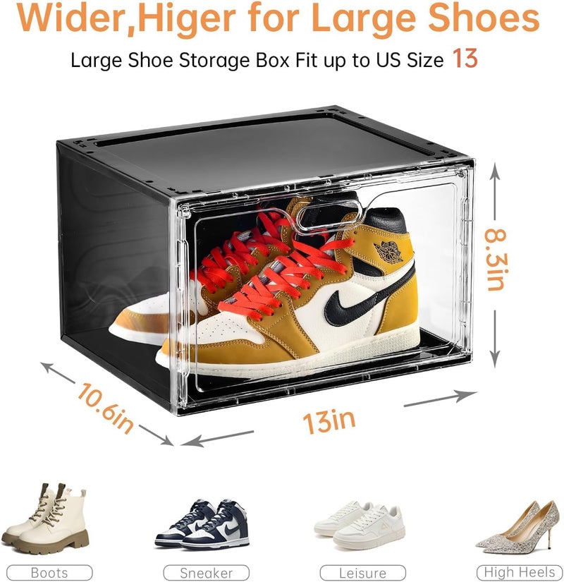 Amllas New 8 Pack Shoe Boxes Stackable, Large Shoe Storage Organizer with Lids,Drop Side Shoe Containers for Entryway,Sneaker Storage Fit up to US Size 13 for Men/Women(13â€™â€™x 10.6â€x 8.3â€) - Image 5