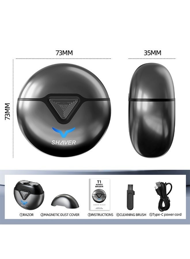 Men's Electric Portable Travel Shaver, Mini Pocket-Sized Razor with 360-Degree Floating Head, Cordless Micro Rechargeable Beard Trimmer, Waterproof Design (Grey,T1) - Image 2