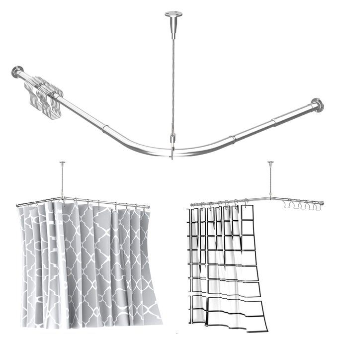 STRETCHABLE CORNER SHOWER CURTAIN ROD EASY ASSEMBLE 304 STAINLESS L SHAPED 3251 X 4067 WITH CEILING SUPPORTFOR BATHROOM BATHTUB CLOTHING STOREPRIVATE SPACEFREE CURTAIN HOOK