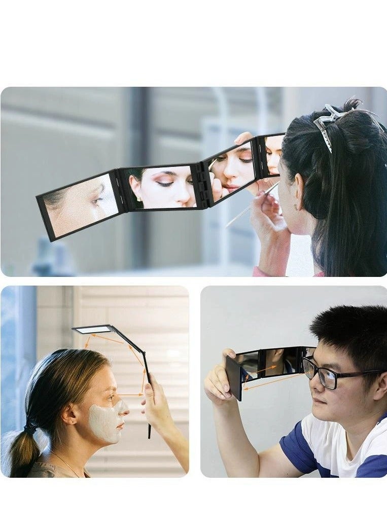 Four Panel Folding Mirror 4 Sided Foldable Makeup Handheld Mirror Compact Tabletop Mirror for Self Styling and Hair Cutting Makeup Shaving Easy to See Your Back Head - Image 2