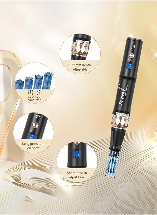 Dr.pen - Dr.Pen A8S, Professional Micro Needling Pen with 8 Pcs 18Pin 36Pin 42Pin Nano-R Replacement Needle Cartridges Dermapen, Wireless or Wired Mode 2 Mudules Derma Pen, 6 Speed Levels and 0-2.5 mm Depth Adjustable - Image 1