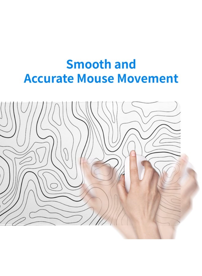 NXT Topographic Contour White Gaming Mouse Pad XL Geographic Map Lines Extended Big Large Desk Mat Non-Slip Rubber Base Stitched Edge Long Keyboard Mousepad for PC Computer Laptop,31.5x11.8 Inch - Image 3