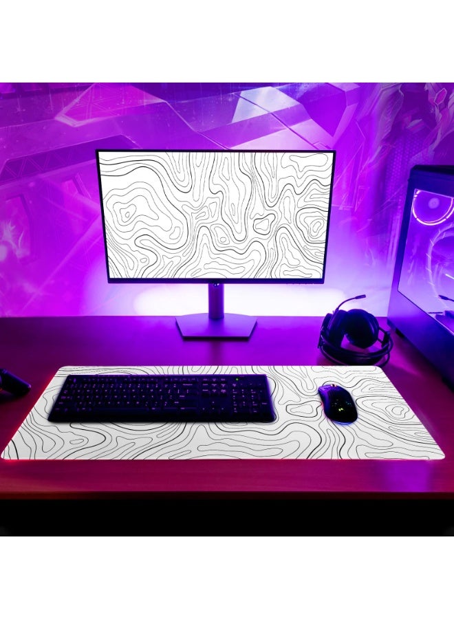 NXT Topographic Contour White Gaming Mouse Pad XL Geographic Map Lines Extended Big Large Desk Mat Non-Slip Rubber Base Stitched Edge Long Keyboard Mousepad for PC Computer Laptop,31.5x11.8 Inch - Image 4