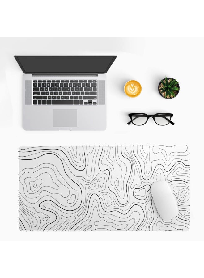 NXT Topographic Contour White Gaming Mouse Pad XL Geographic Map Lines Extended Big Large Desk Mat Non-Slip Rubber Base Stitched Edge Long Keyboard Mousepad for PC Computer Laptop,31.5x11.8 Inch - Image 2