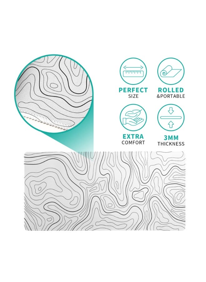 NXT Topographic Contour White Gaming Mouse Pad XL Geographic Map Lines Extended Big Large Desk Mat Non-Slip Rubber Base Stitched Edge Long Keyboard Mousepad for PC Computer Laptop,31.5x11.8 Inch - Image 5