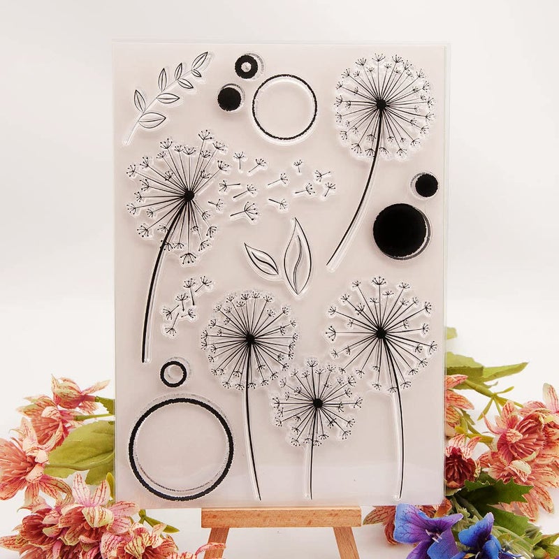 Dandelion Bubble Leaf Leaves Clear Stamps for Card Making Decoration DIY Scrapbooking Circle Branch Floral Flower Silicone Transparent Seal Clear Stamps for Embossing Album Decor Craft