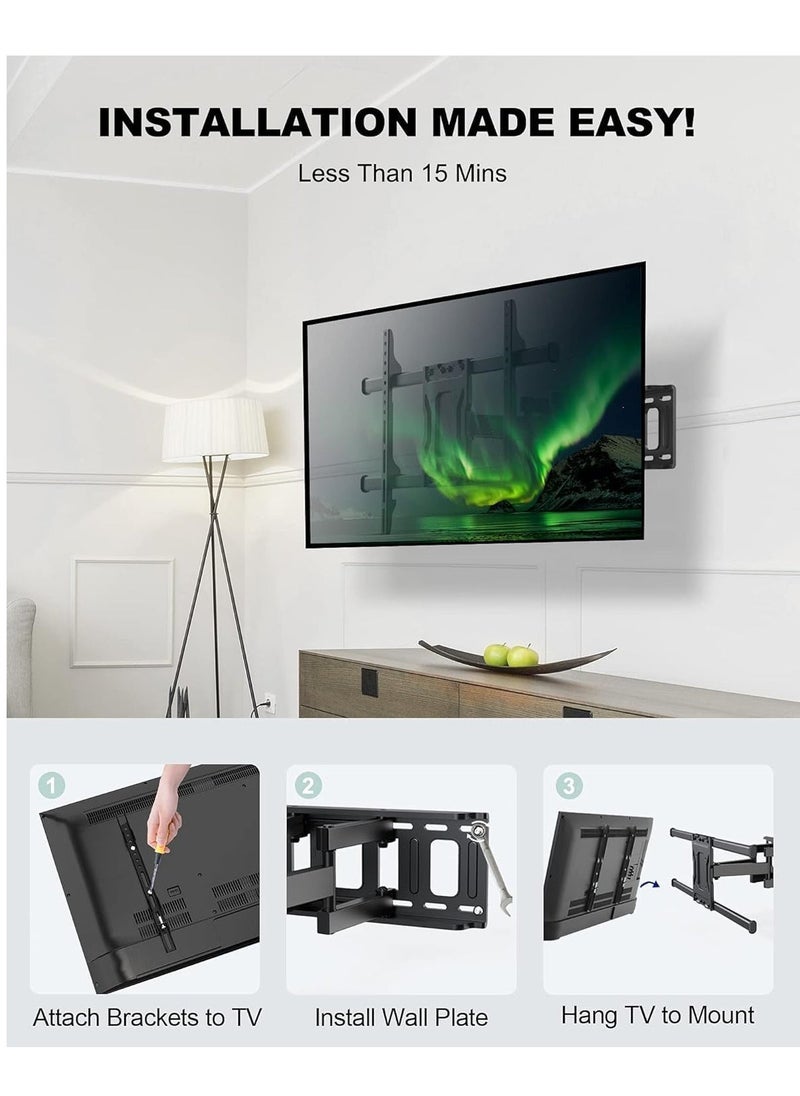 ELTRAZONE Full Motion TV Wall Mount, Articulating Swivel Extension Arm, Fits 37-75" TVs Up to 132lbs, Max VESA 600x400mm, Heavy Duty TV Mount for Home & Office – EBLF7 - Image 4